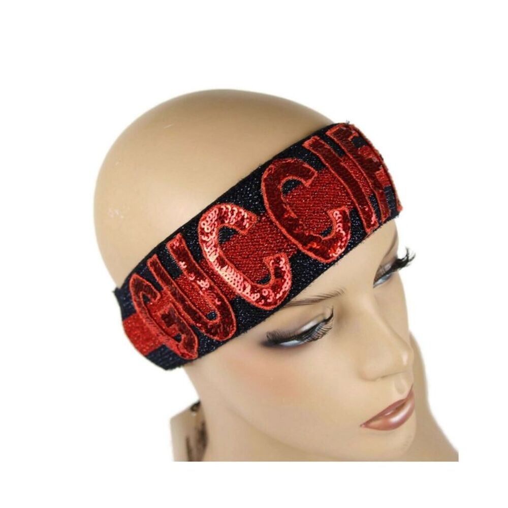 Gucci Women's Blue / Red Sequin Patches "GUCCIFICATION" Headband M / 57 - Picture 4 of 4